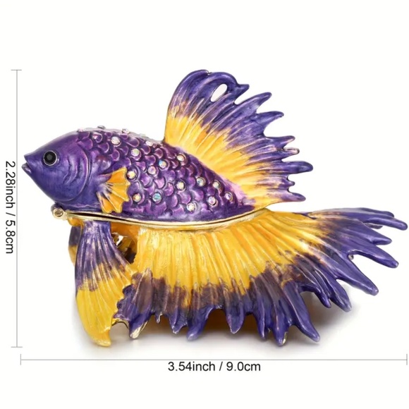 NIB! Gorgeous Purple and Yellow Beta Fish Trinket Box with Satin Lined G… - Picture 4 of 6